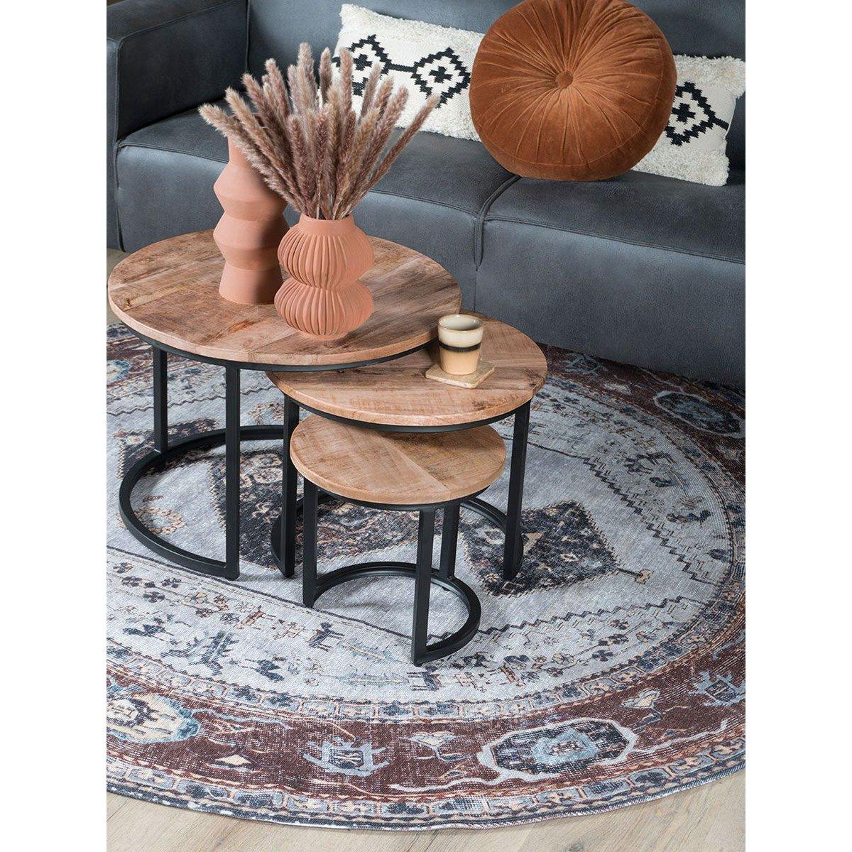 3er-Set Couchtisch Industrielles Mangoholz - HomeDesign Knaus