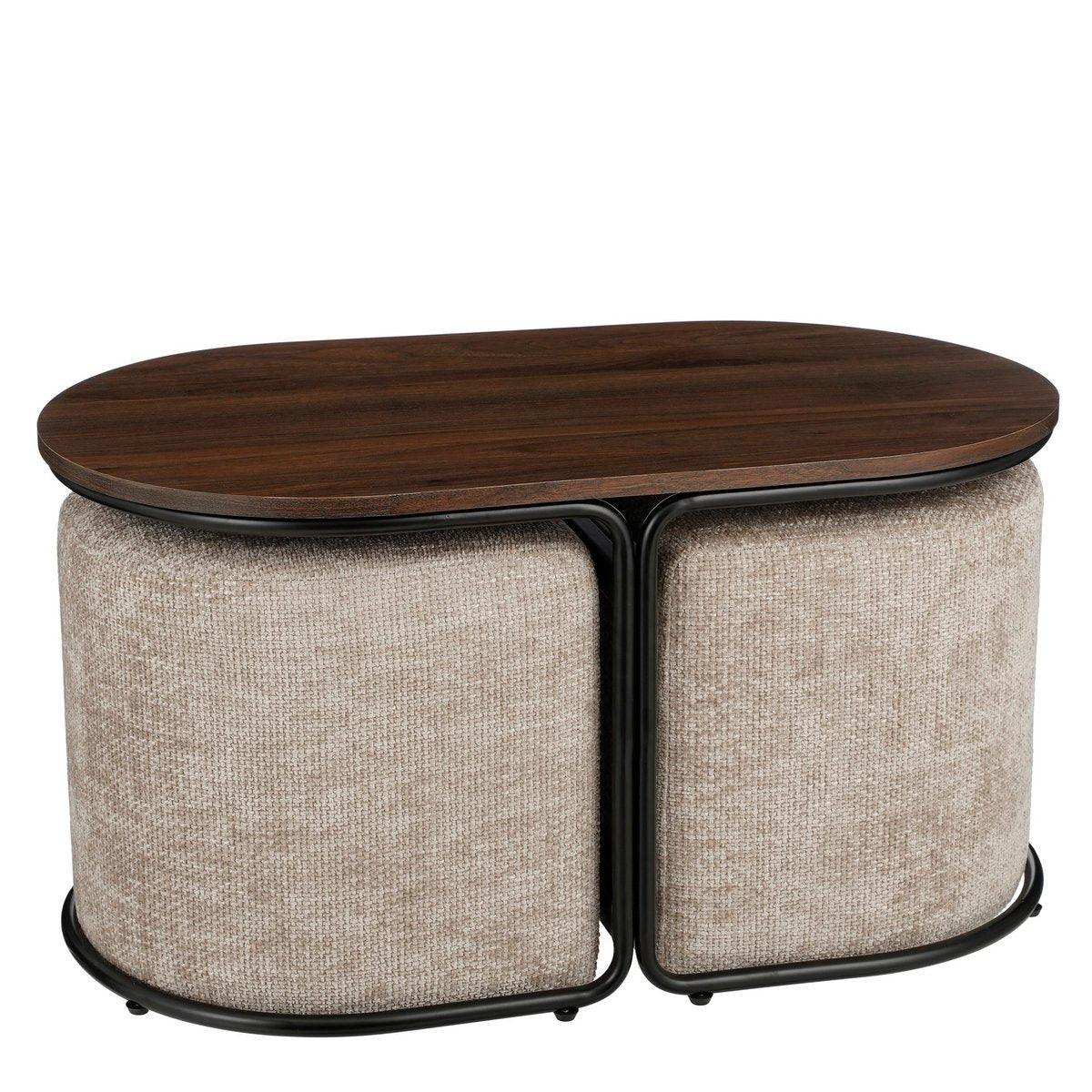 3er Set Couchtisch mit Poufs Hellgrau - HomeDesign Knaus