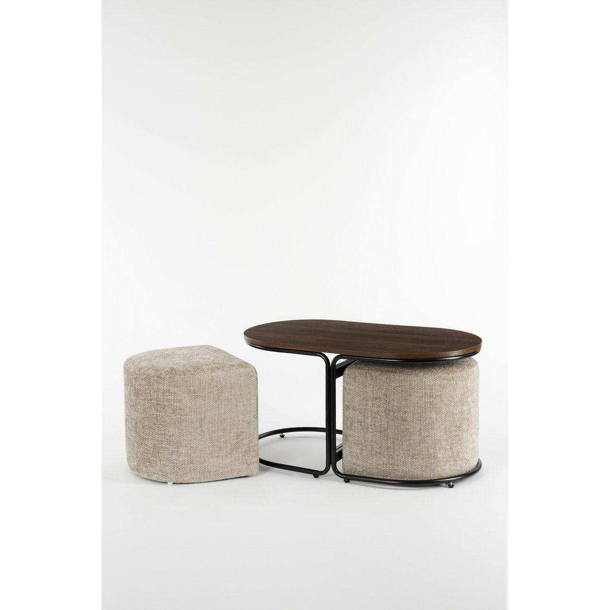 3er Set Couchtisch mit Poufs Hellgrau - HomeDesign Knaus
