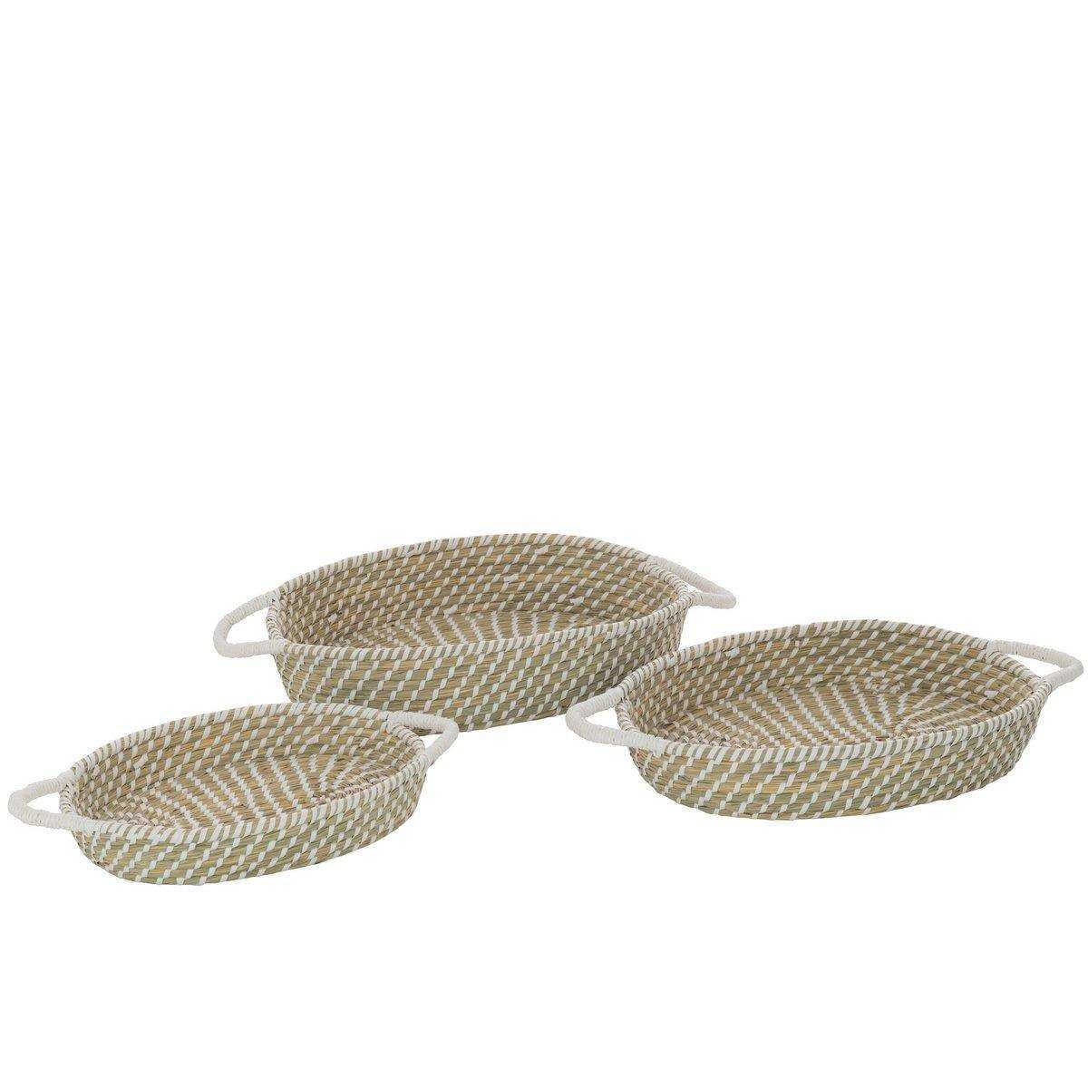 3er-Set Korb mit ovalen Griffen, Stroh, natur/weiß - HomeDesign Knaus