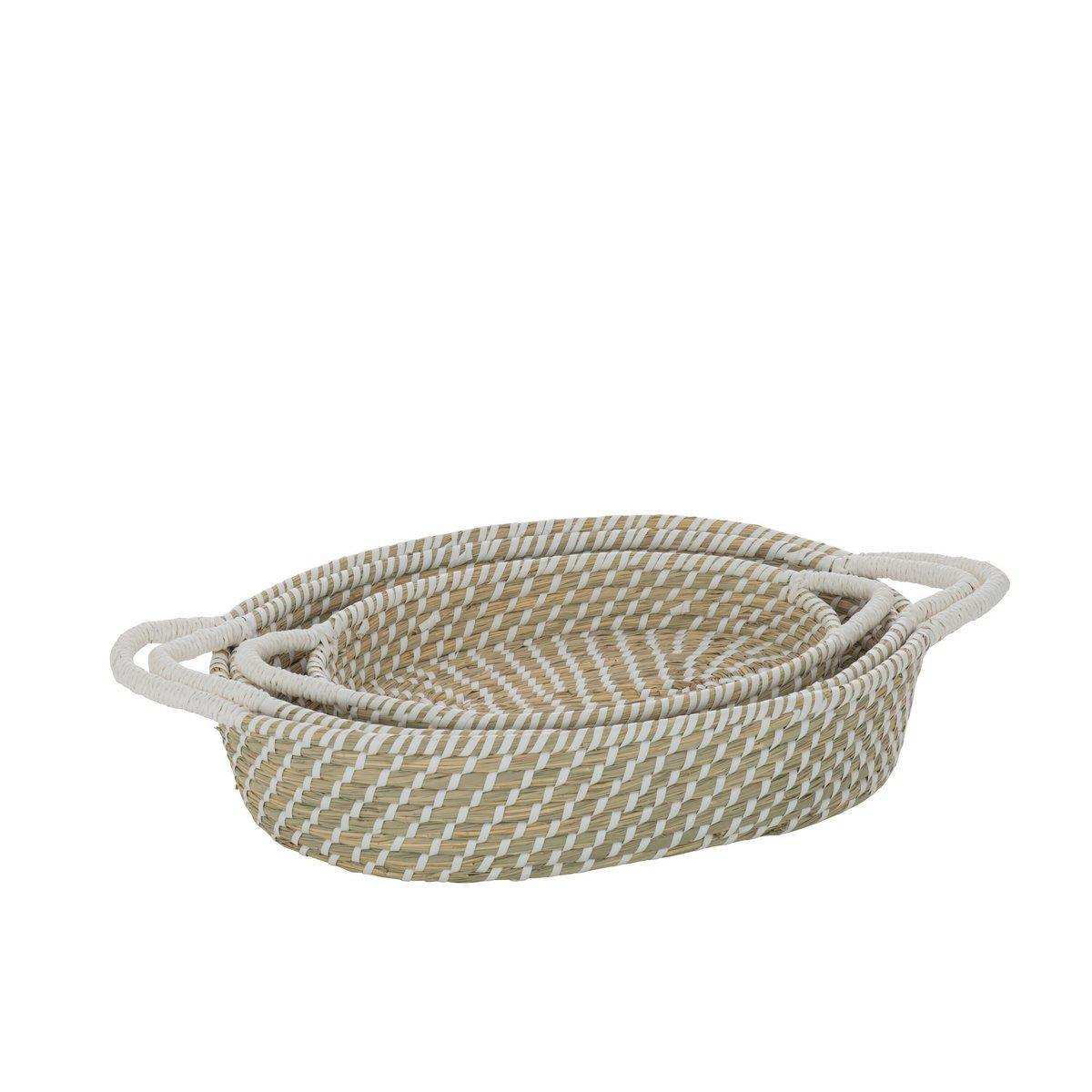 3er-Set Korb mit ovalen Griffen, Stroh, natur/weiß - HomeDesign Knaus
