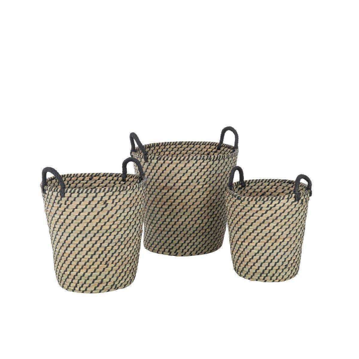 3er-Set Korb mit runden Griffen, Stroh, Natur/Schwarz - HomeDesign Knaus