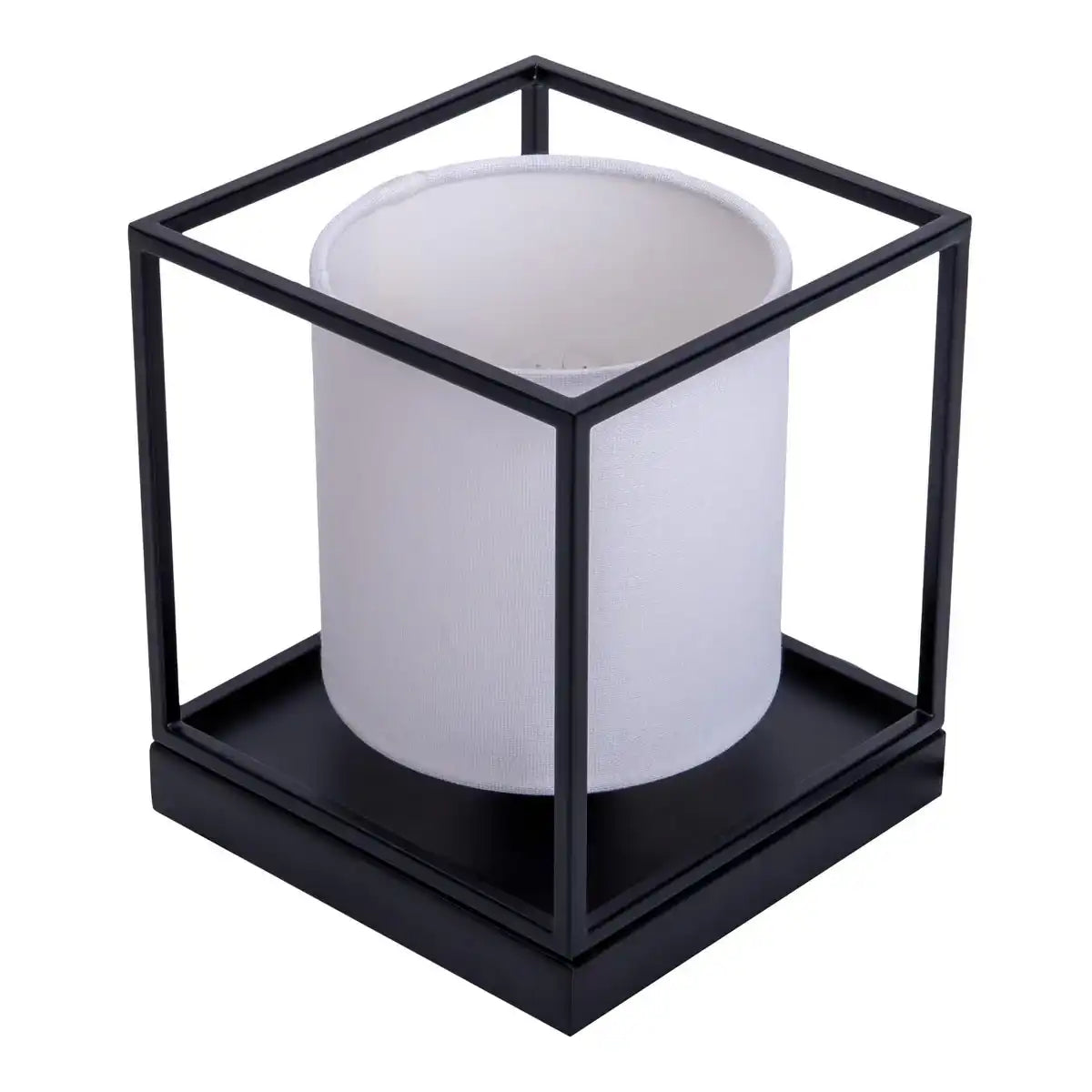 Tischleuchte "BETA" weiß aus Metall mit Stoffschirm in weiß, mit E14-Fassung, Lampe für Wohnzimmer, Esszimmer, Flur und Büro, 15 x 15 x 17 cm