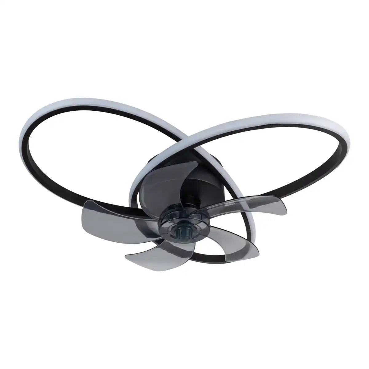 moderne LED Deckenleuchte "RICCIO" inklusive Ventilator, Nachtlichtfunktion, Dimmung und Lichttemperatureinstellung ist mit fest verbauten LEDs bestückt und hat einen ungefähren Øvon 58 cm.