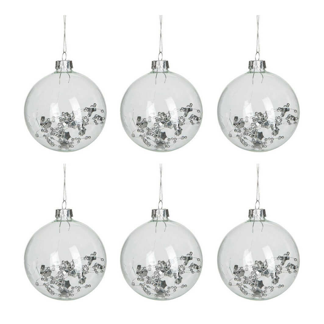 J-Line Box mit 6 Weihnachtskugeln, rund, innen mit Deko, transparent