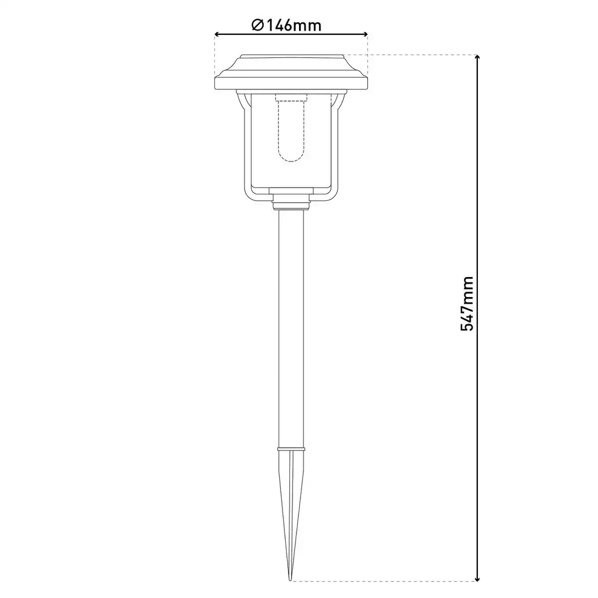 Solar-Deko-Erdspieß "SIMON" 54,7 cm hoch, aus schwarzem Metall und strukturiertem Glas, integrierte LED, warmweiß.