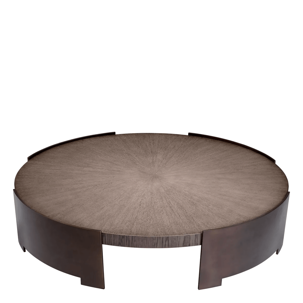 COUCHTISCH QUINTO Mittleres Bronzefinish Tischplatte aus grauem Eichenfurnier Handarbeit 118 cm - HomeDesign Knaus