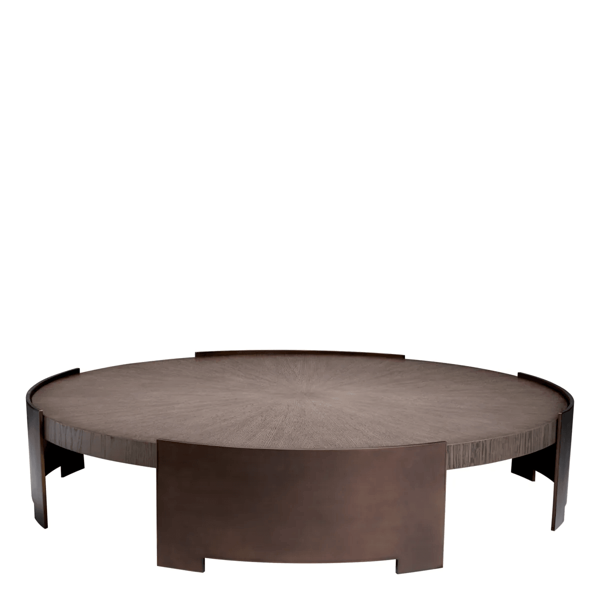 COUCHTISCH QUINTO Mittleres Bronzefinish Tischplatte aus grauem Eichenfurnier Handarbeit 118 cm - HomeDesign Knaus