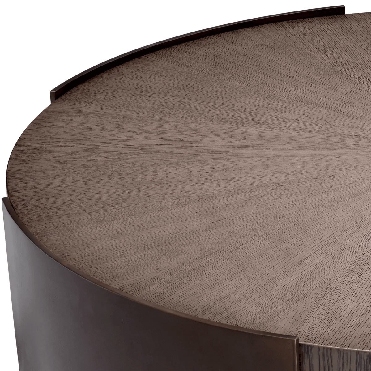 COUCHTISCH QUINTO Mittleres Bronzefinish Tischplatte aus grauem Eichenfurnier Handarbeit 118 cm - HomeDesign Knaus