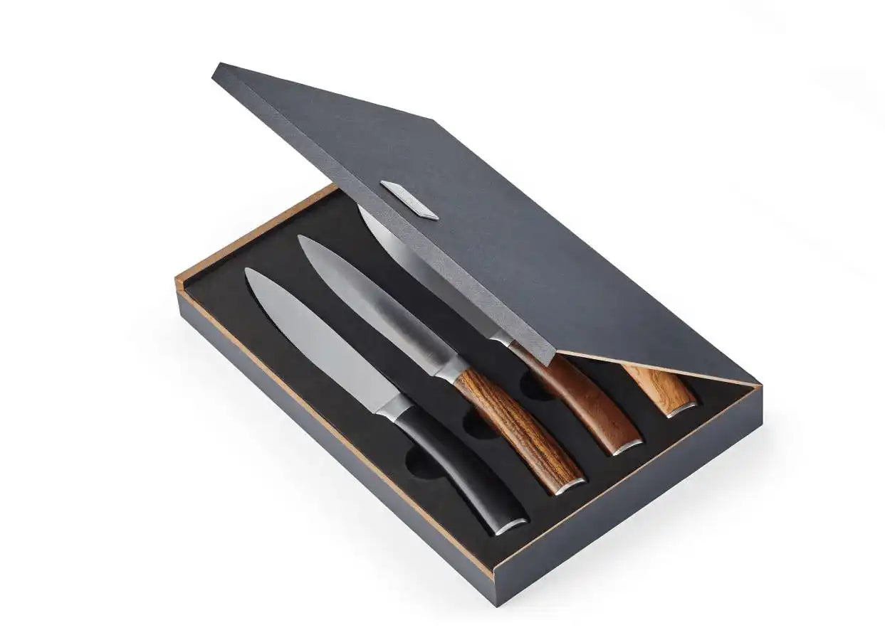 4-tlg. Steakmesserset mit Echtholzgriff in hochwertiger Geschenkbox - HomeDesign Knaus
