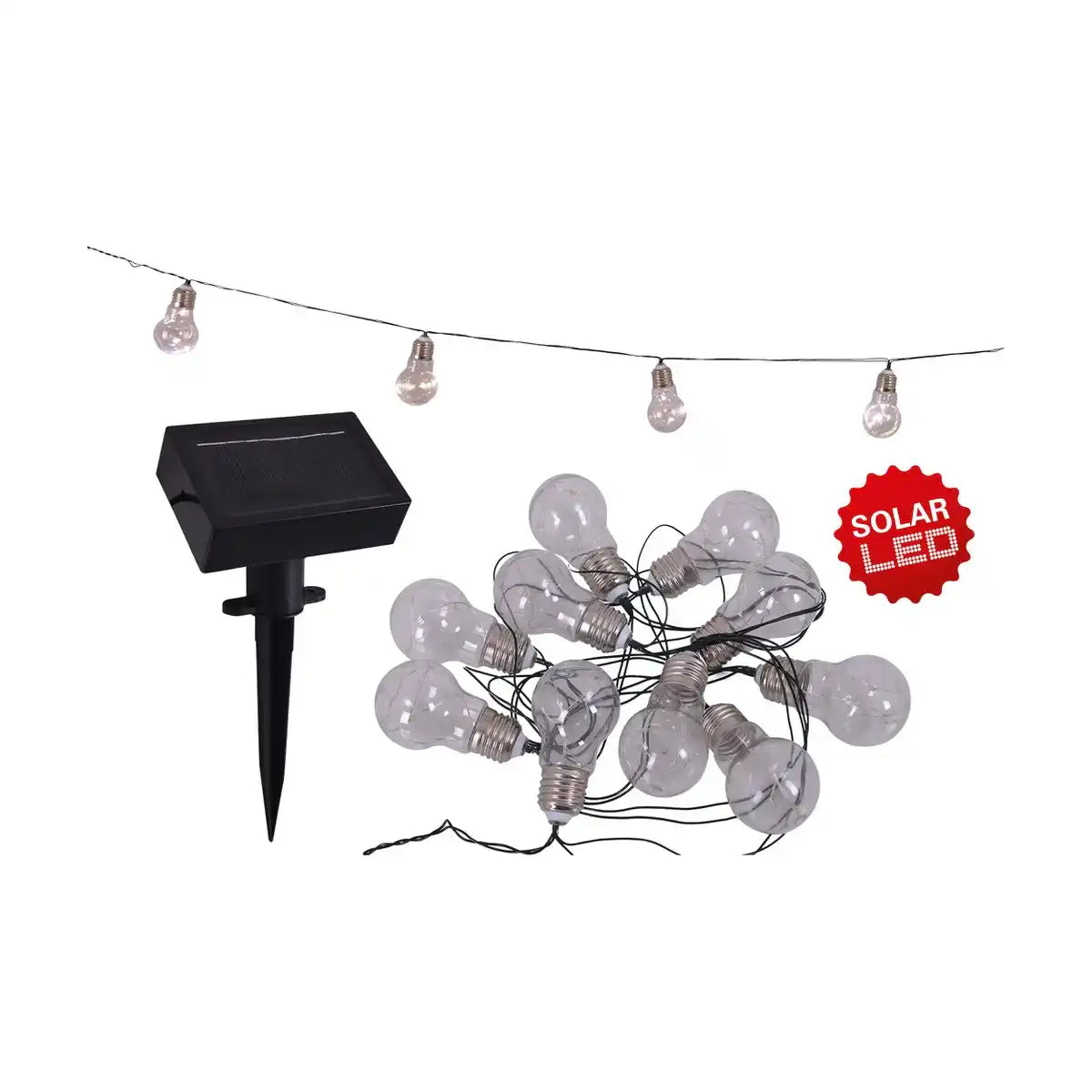 LED/Solar Lichterkette "Glühbirne" , für Außen, Lichterkette aus Kunststoff, klar/transparent, mit integrierter LED