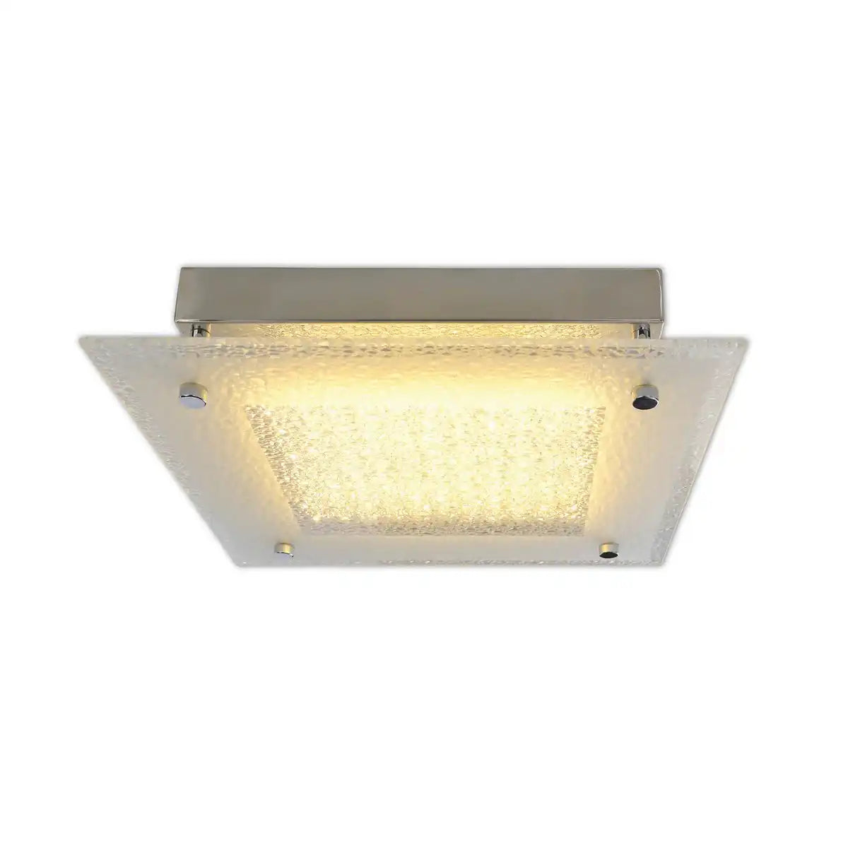 LED-Deckenleuchte mit Kristalloptik "LEEDS" , Seitenlänge 25 cm, aus chromfarbenem Metall und klarem, strukturiertem Glas, integrierte LEDs, warmweiß