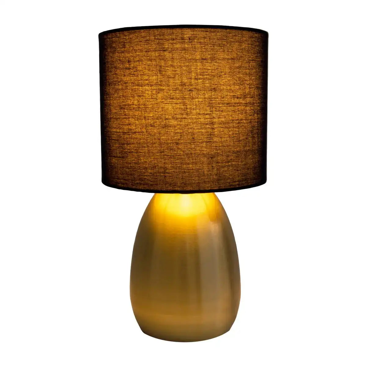 Tischleuchte "AURUM" 33 cm hoch in Gold/schwarz, aus Metall und Textil, mit E14-Fassung, Beleuchtung für Esszimmer, Wohnzimmer, Diele oder Büro