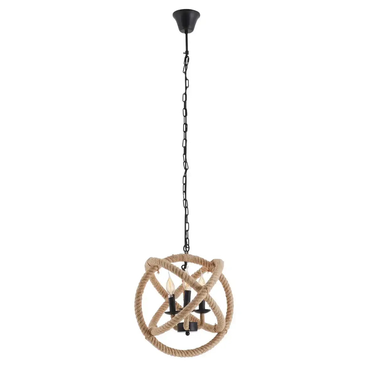 Pendelleuchte "REGIA", schwarzes Metall, Hanfseil, E27-Fassung, Beleuchtung für Wohnzimmer, Esszimmer oder Büro, 43 cm Durchmesser