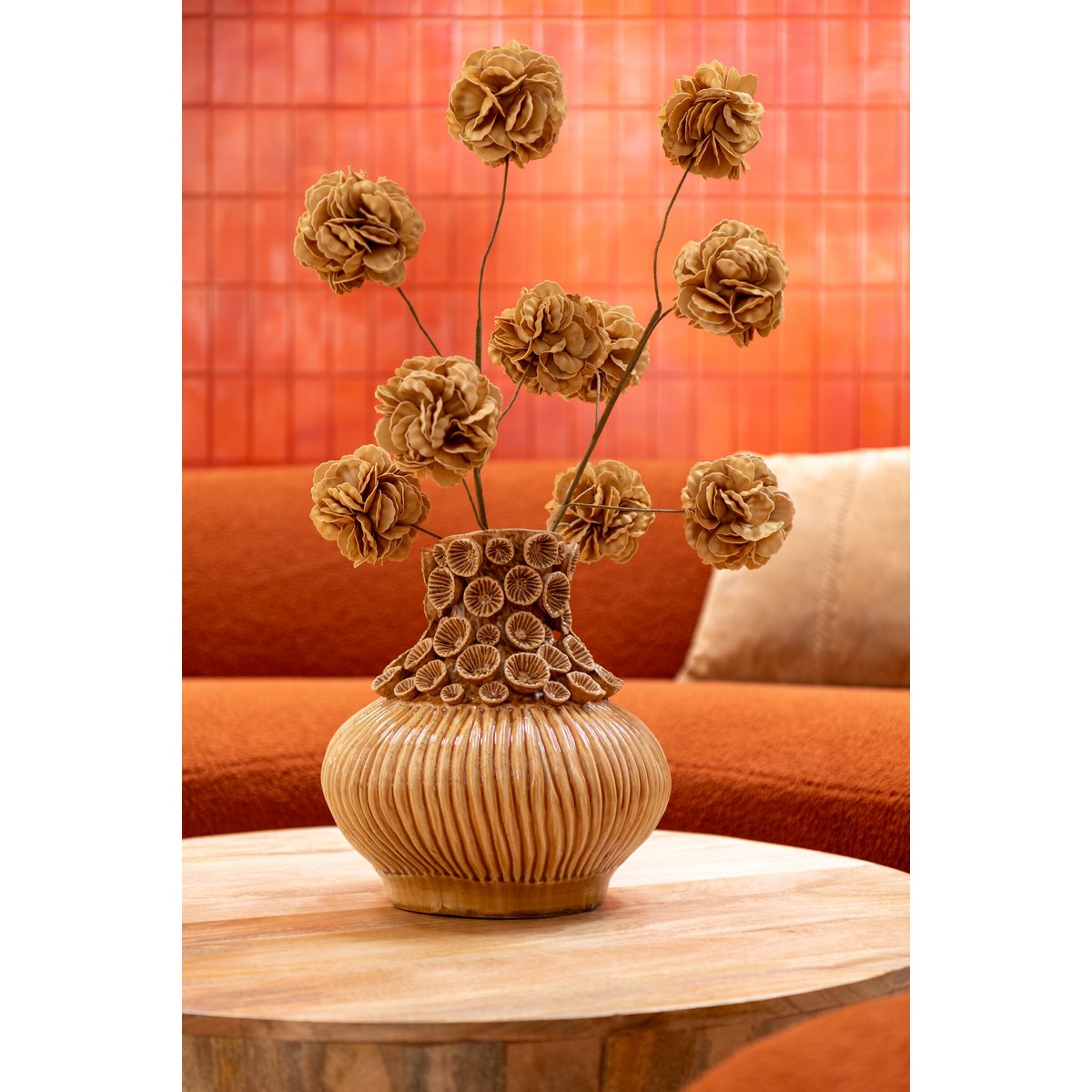 J -Line Vase Gourd Koraal - Keramik - Oker - Ø 32 cm