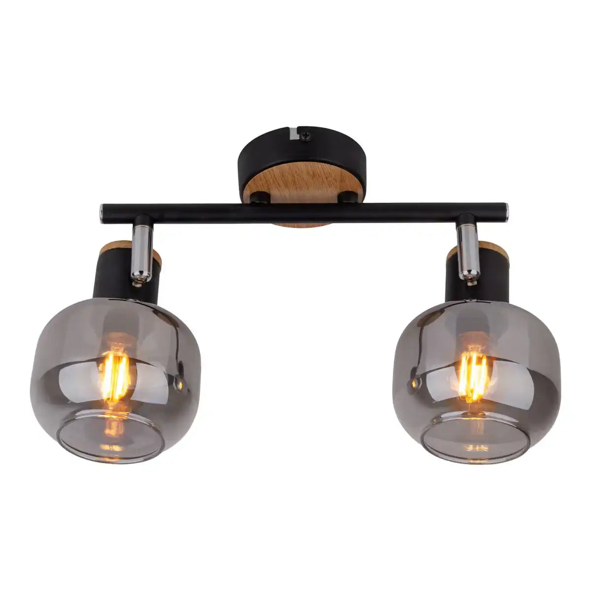 2er Spot Deckenleuchte "FUMOSO", Deckenlampe aus Metall und Rauchglas in Schwarz, und Natur, mit E14-Fassung, für Esszimmer, Wohnzimmer, Diele oder Büro, 40 x 20 cm