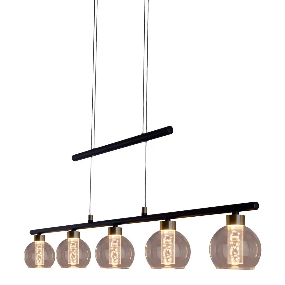 LED Glas-Pendelleuchte "BRASS" schwarz, klassisch, Hängelampe aus schwarzem Metall und Glas, mit fest verbauten LEDs, Beleuchtung für Wohnzimmer, Esszimmer oder Büro, 90 cm lang