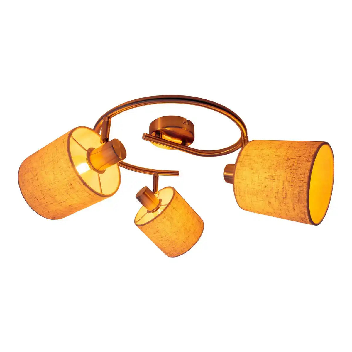 3er Wand- und Deckenrondell "MARON" aus Metall satiniert-matt mit Stoffschirmen in Natur, mit E14-Fassung, Lampe für Wohnzimmer, Esszimmer, Flur und Büro, 28,5 cm Durchmesser