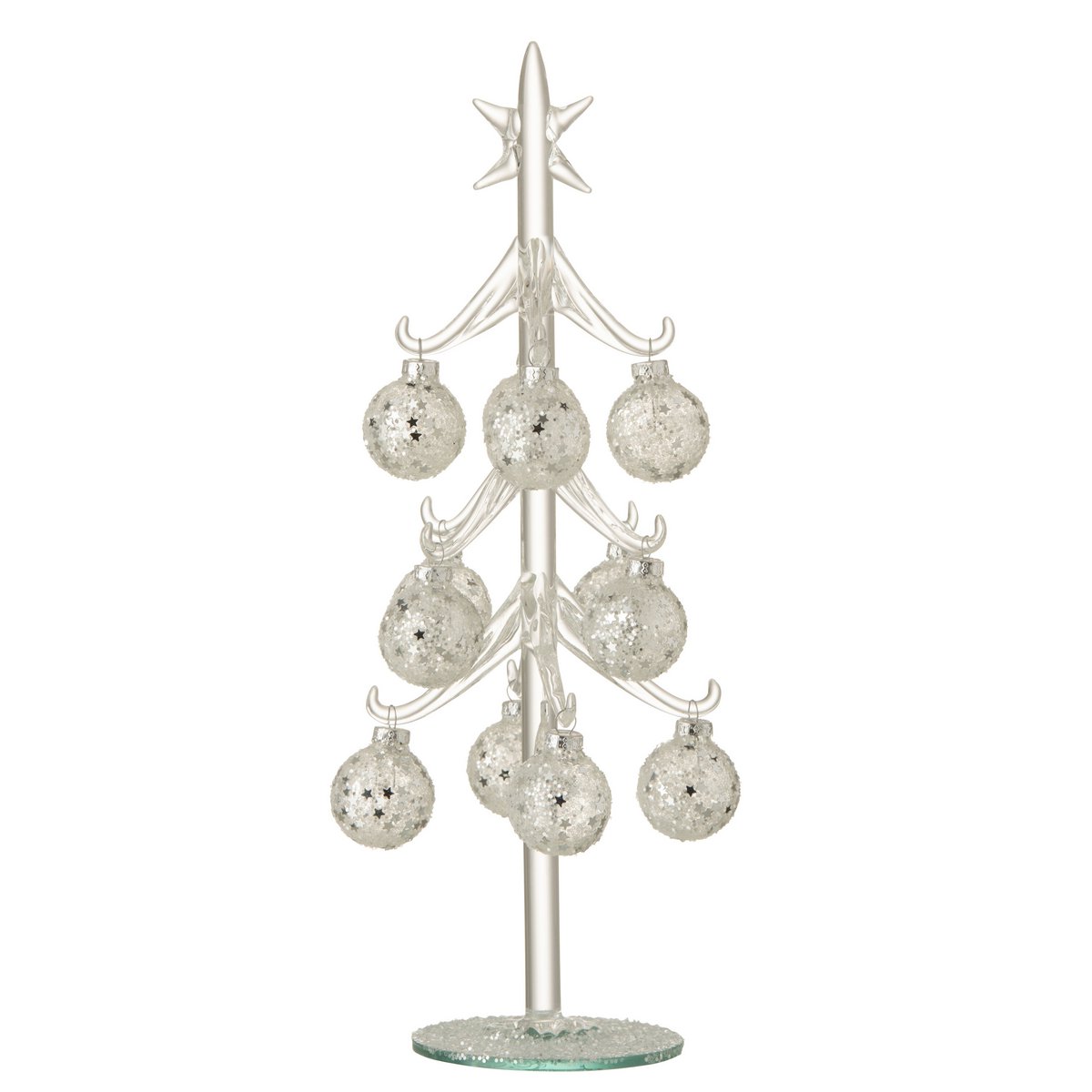 J-Line Weihnachtsbaum mit Kugeln Sterne – Glas – Silber – mittel
