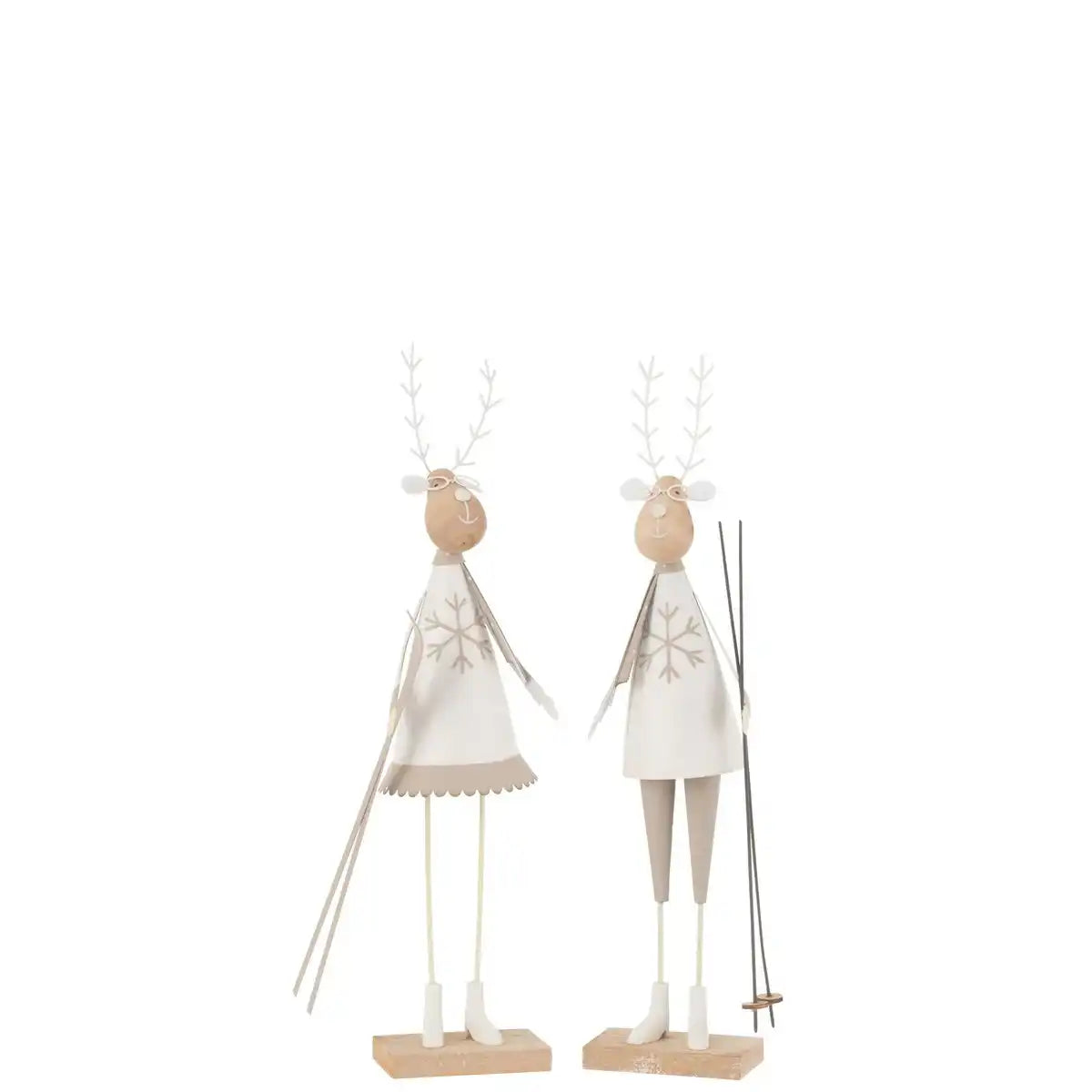 J -Line Figure Rentier - Metall/Holz - Weiß/Beige - S - 2 Stücke