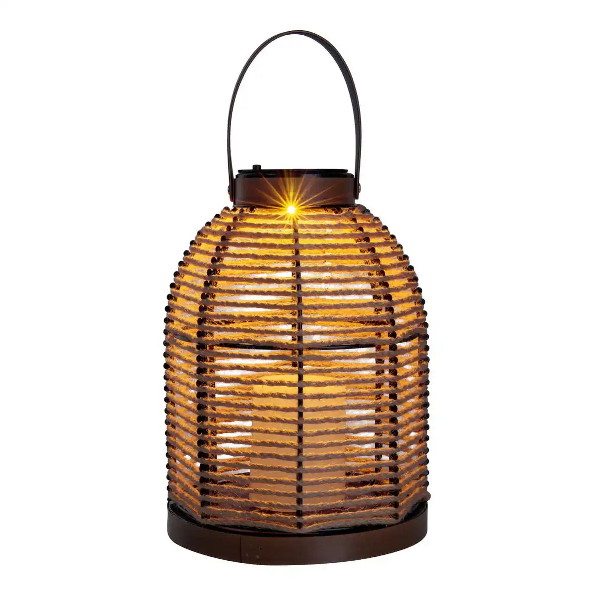 LED Solarleuchte "Korbinian" für Garten und Terrasse, Dekolampe aus Metall mit Jutebespannung in natur, fest verbaute LEDs, Solarlampe für Außen 29 x 21 cm