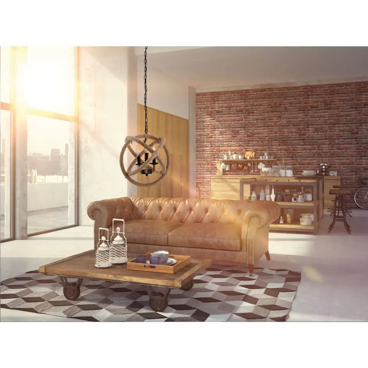 Pendelleuchte "REGIA", schwarzes Metall, Hanfseil, E27-Fassung, Beleuchtung für Wohnzimmer, Esszimmer oder Büro, 43 cm Durchmesser