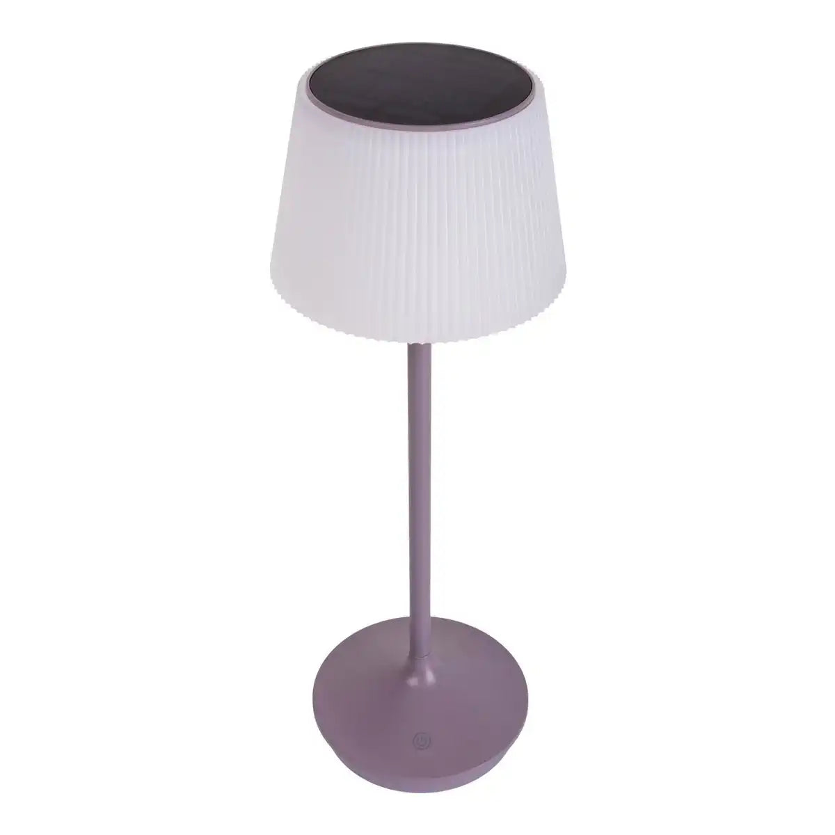 Solar-Akkutischleuchte "EMMI" 38 cm hoch, Schirm Ø 13 cm, Metall in Brombeer und weißer Kunststoff, für den Außenbereich, dimmbar CCT.