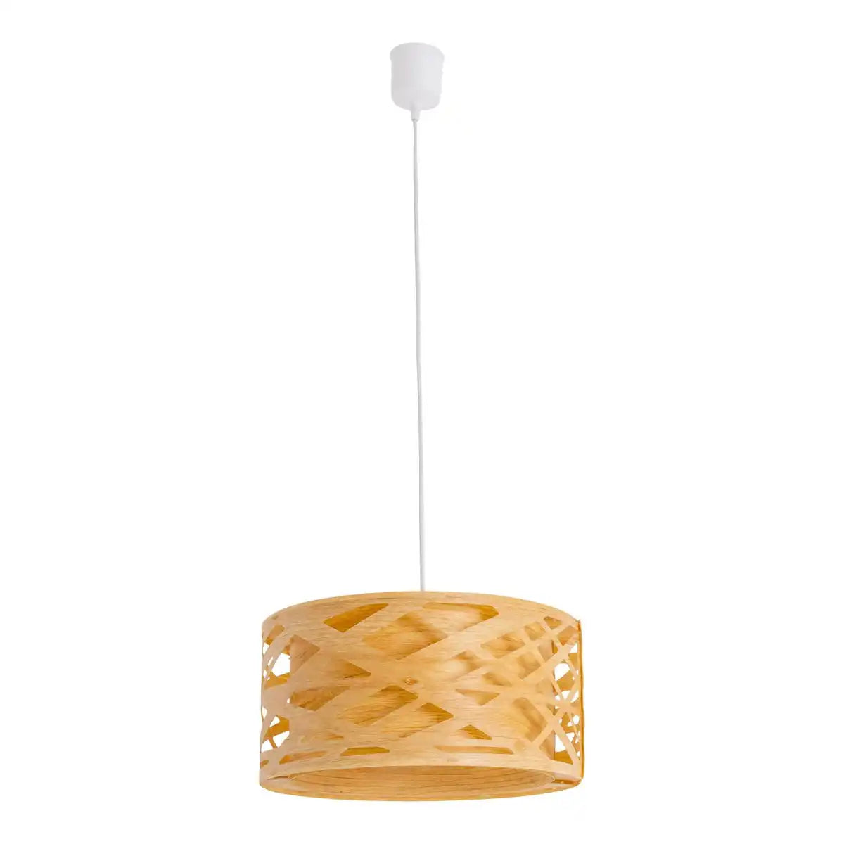 Pendelleuchte "FINJA" aus naturfarbigem Kunststoff/Holzimitat, mit E27-Fassung und einem Øvon 40 cm, Beleuchtung für Wohnzimmer, Esszimmer oder Flur.