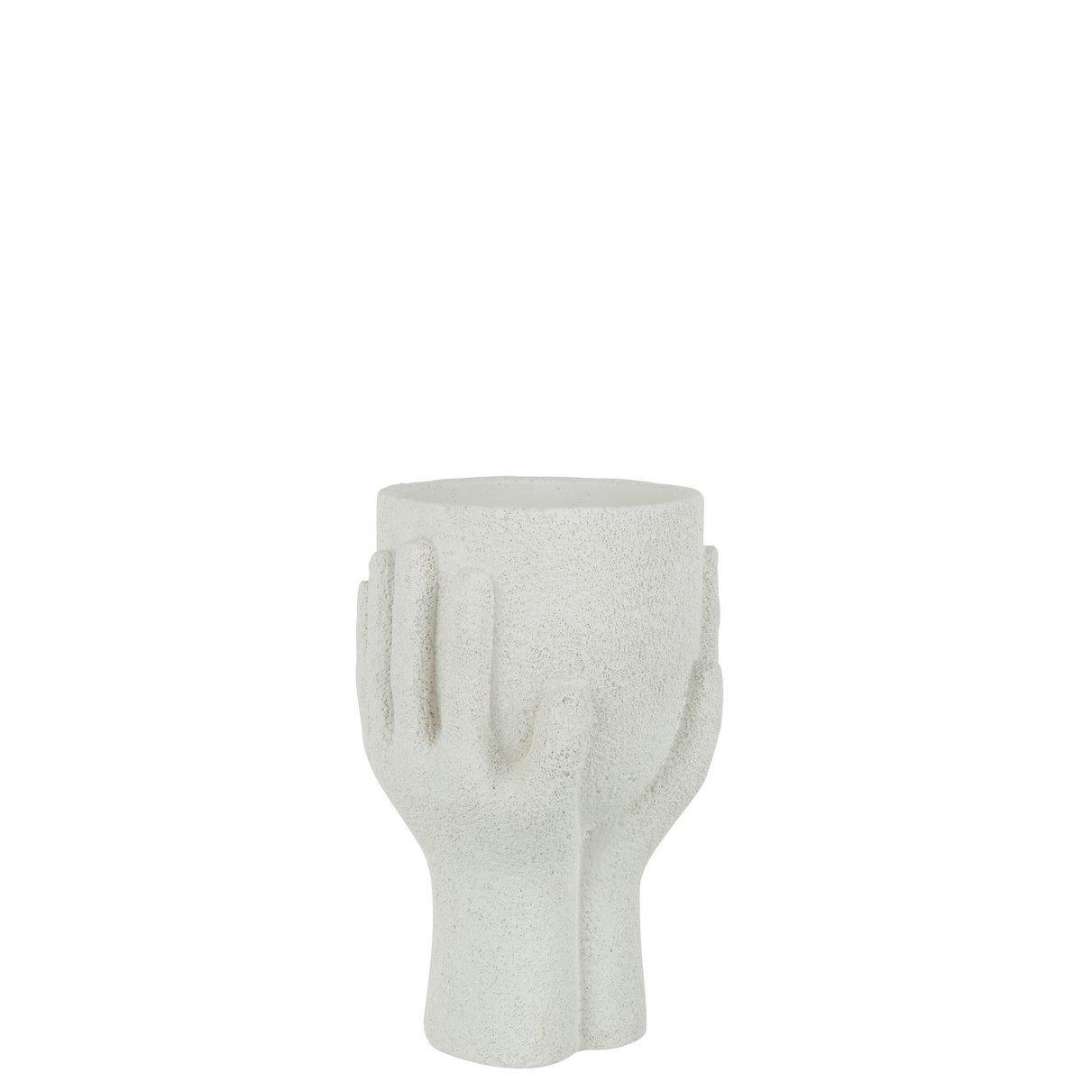 J-Line Blumentopf Hands – Zement – Weiß – groß
