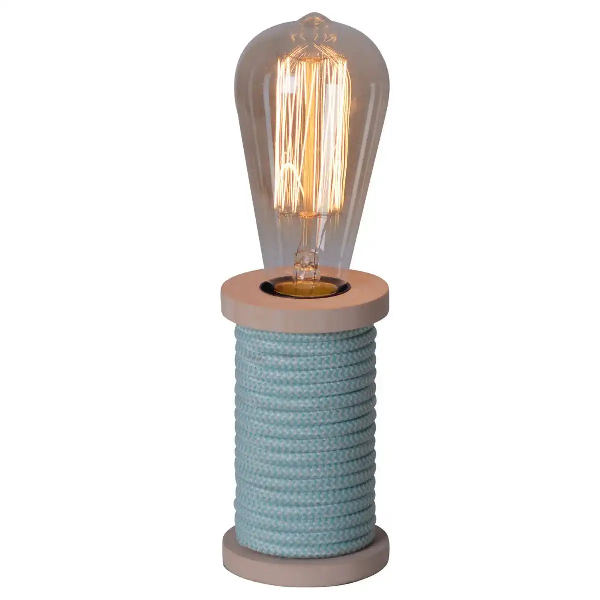 Tischleuchte max. 12cm hoch, Deko-Tischleuchte aus Metall und Kunststoff und Textilmaterial in türkis-weiß, E27-Fassung, Tischlampe für Esszimmer, Küche, Kinderzimmer, Diele