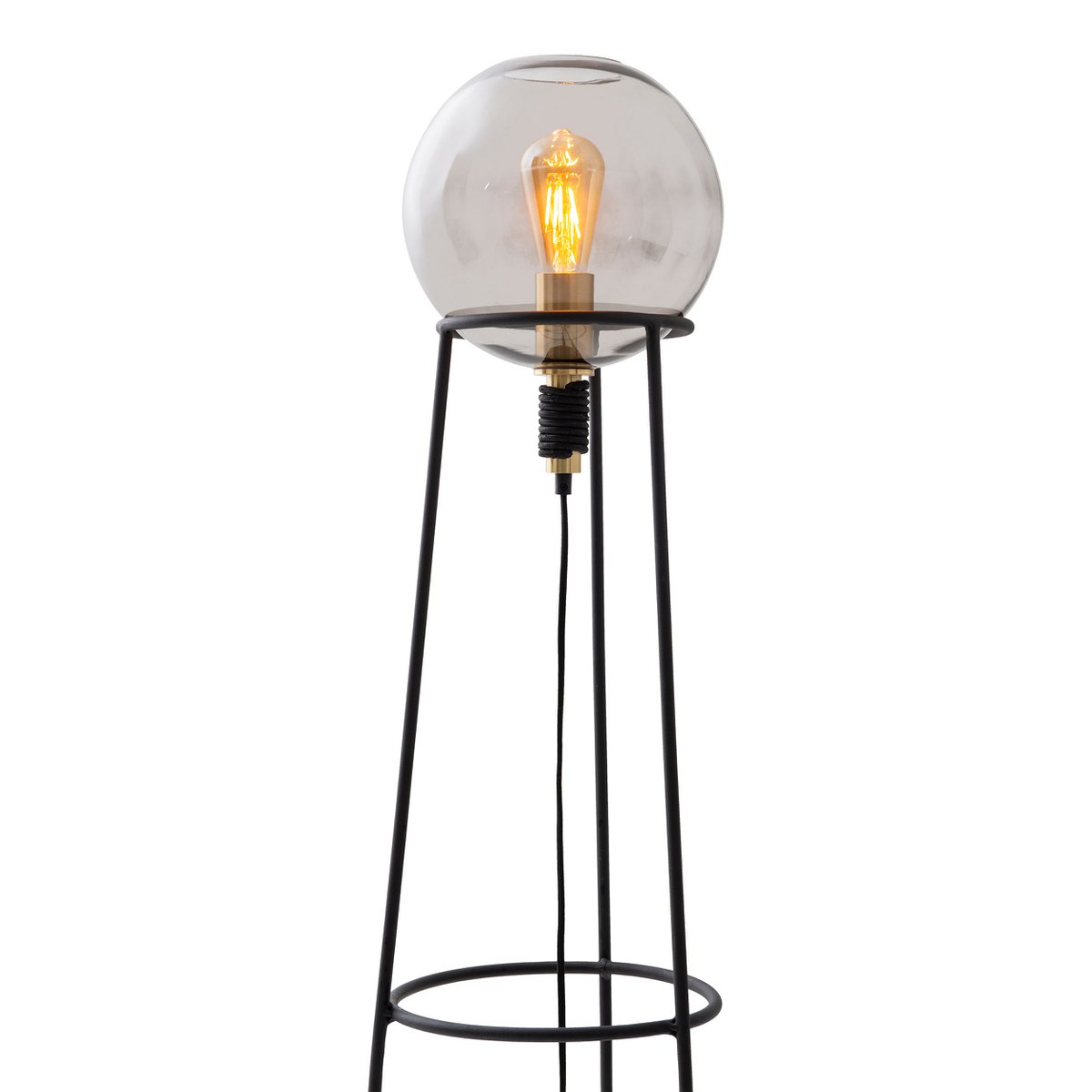 Stehleuchte "STELO" , moderne Stehlampe aus schwarzem Metall und Rauchglas, E27-Fassung, 128,5 cm hoch, für Esszimmer, Wohnzimmer, Diele oder Büro,