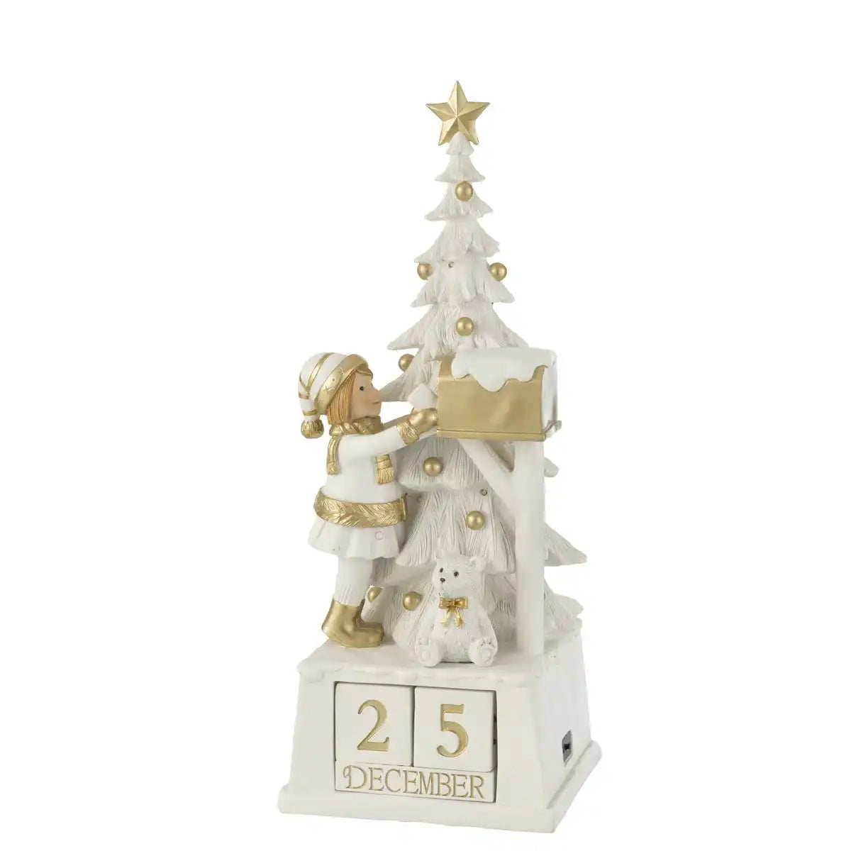 J-Line Kalender Weihnachtsbaum Poly Weiß/Gold