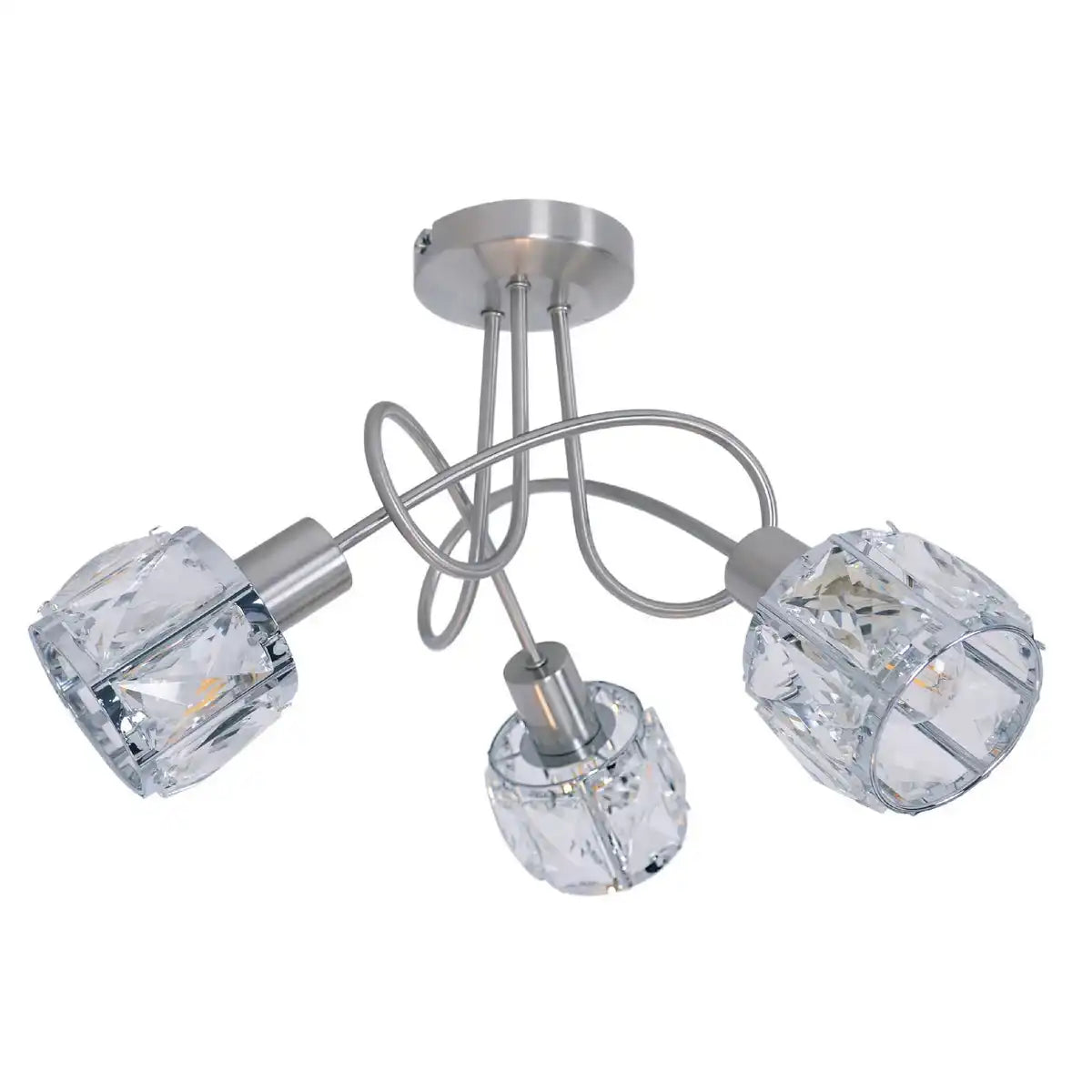 3er LED-Spot "JOSEFA", Deckenlampe aus Metall und Glas in Edelstahloptik, mit E14-Fassung Filament Leuchtmittel inklusive, für Wohnzimmer, Esszimmer, Flur oder Diele 38 x 24 cm