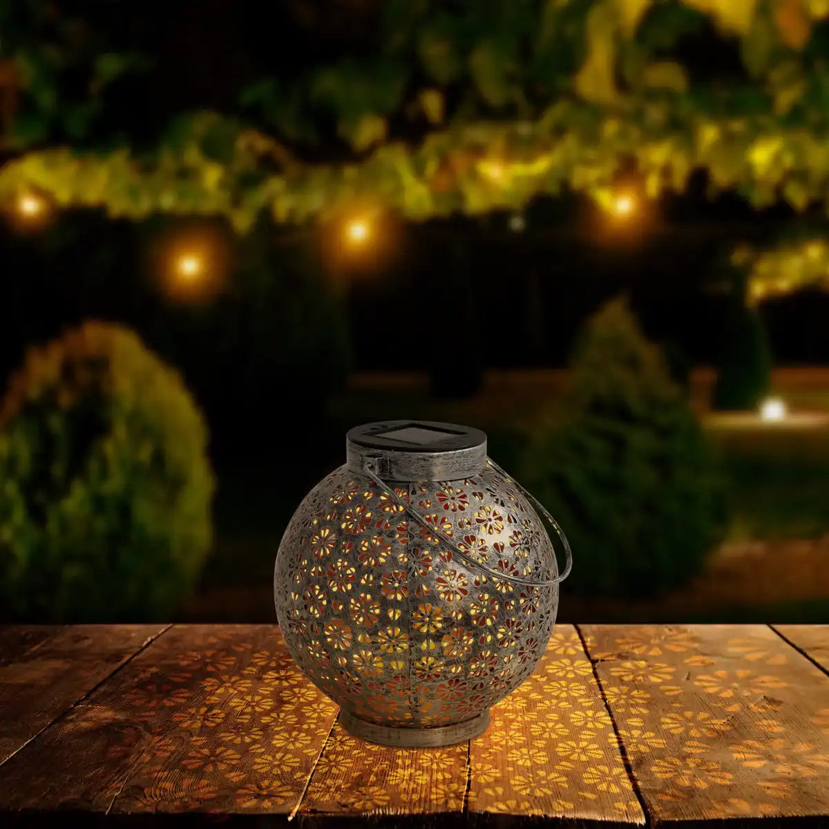 2er-Set LED Deko-Solarleuchte Ø 18 cm Außen Deko aus Metall in Silber mit integrierten LEDs