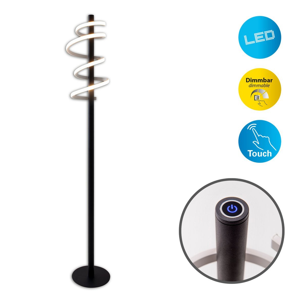 LED-Stehleuchte "BELLEZA", moderne Stehlampe aus Metall und Kunststoff in Schwarz, und Weiß, mit fest verbauten LEDs, 140 hoch, Beleuchtung für Wohnzimmer, Esszimmer, Schlafzimmer oder Büro.