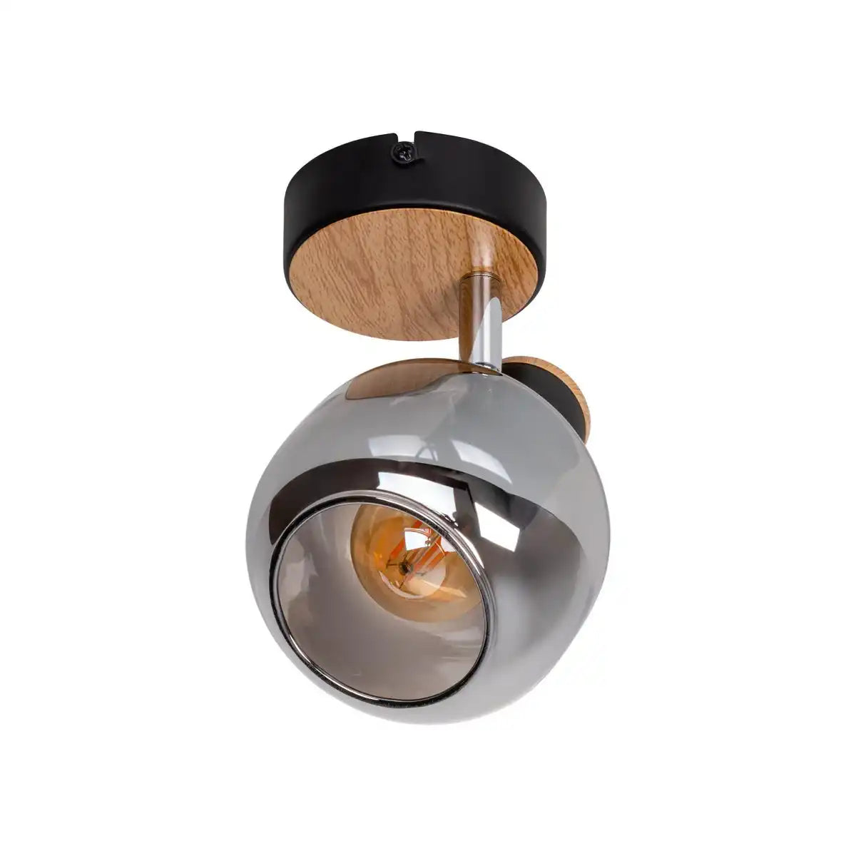 Glas-Wand Spot "FUMOSO", Wandlampe aus Metall und Rauchglas in Schwarz, und Natur, mit E14-Fassung, für Esszimmer, Wohnzimmer, Diele oder Büro, Leuchte für Wohnzimmer, Esszimmer, Flur oder Diele 16 x 14 cm