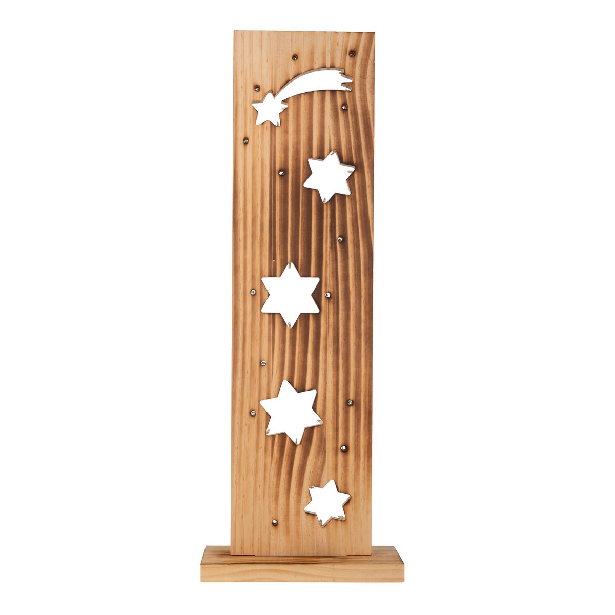 LED-Holz-Dekoleuchte "STERNE", aus naturbelassenem Holz mit festverbauten LEDs, Weihnachtsdekoration für Außen