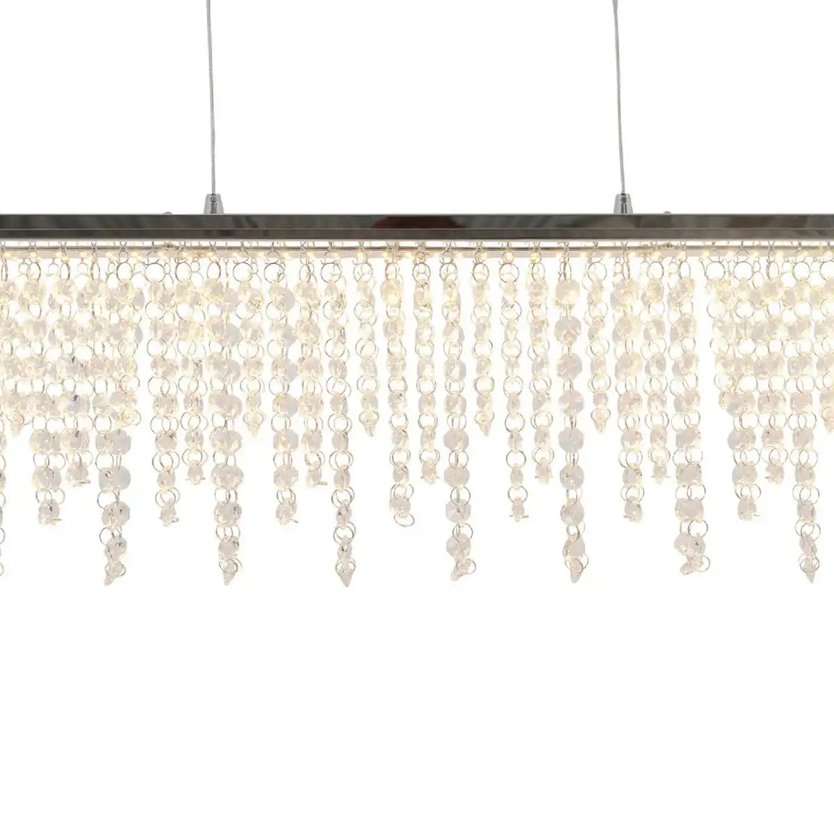 LED Pendelleuchte "DIAMONDS", Pendelleuchte, Metall und Kristallglas, Chrome, mit fest verbauten LEDs, für Esszimmer, Wohnzimmer, Diele oder Büro, 120 cm lang