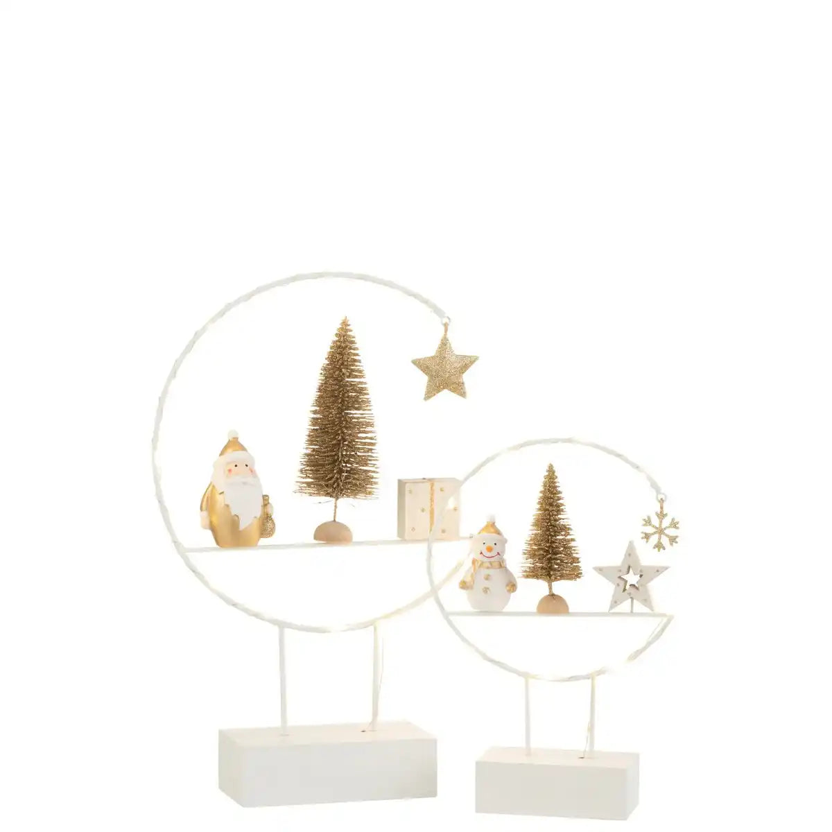 J-Line Halbkreis auf Fuß + LED Weihnachtsmann Holz Weiß/Gold