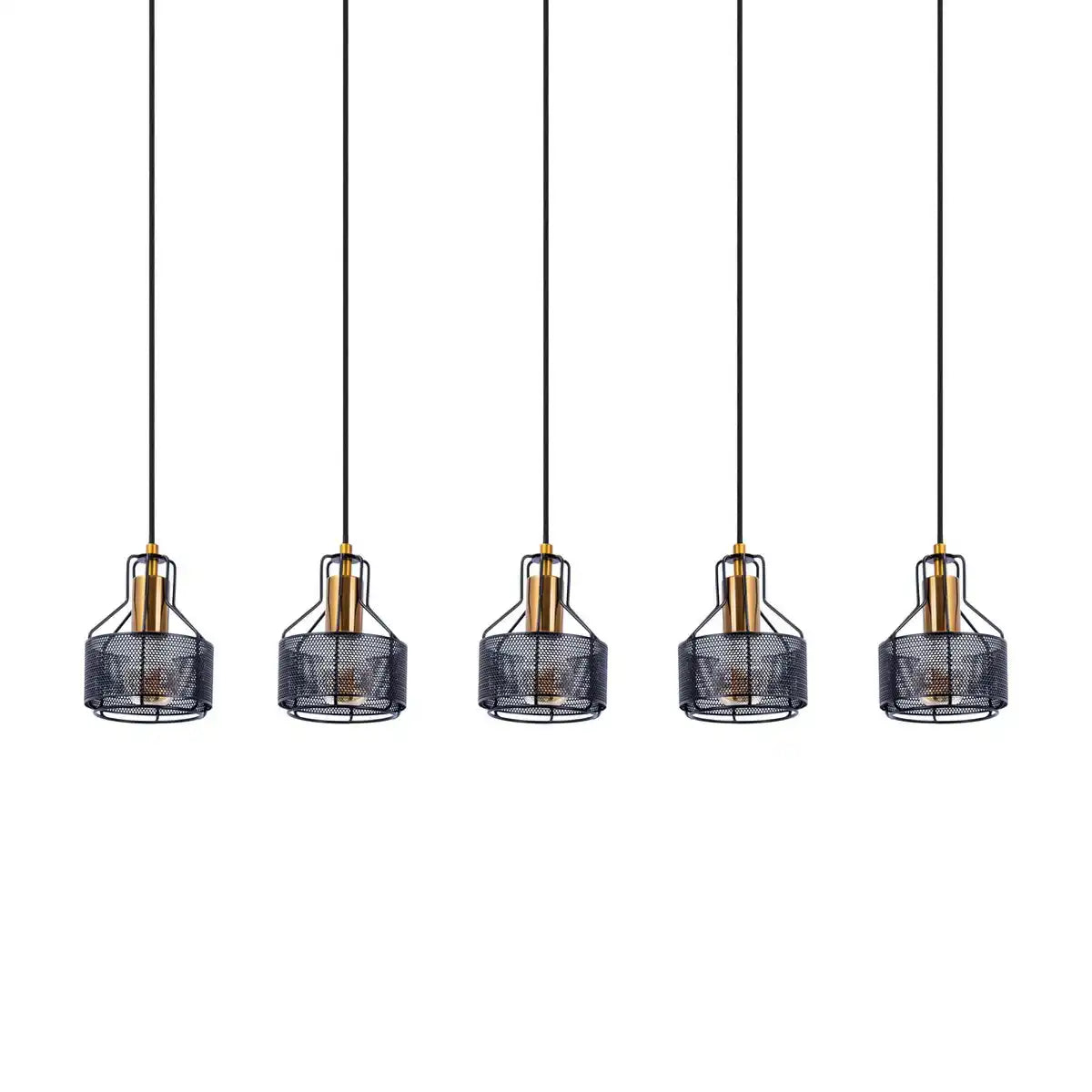 5er Pendelleuchte "FORO" Retro Pendellampe aus Metall in Schwarz, und Gold mit E27-Fassungen, 96 cm lang. Stilvolle Beleuchtung für Wohnzimmer, Esszimmer oder Küche.
