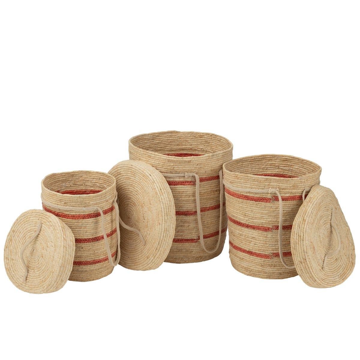 J-Line Set mit 3 Korbstreifen + Deckel, Mais, Natur/Rot