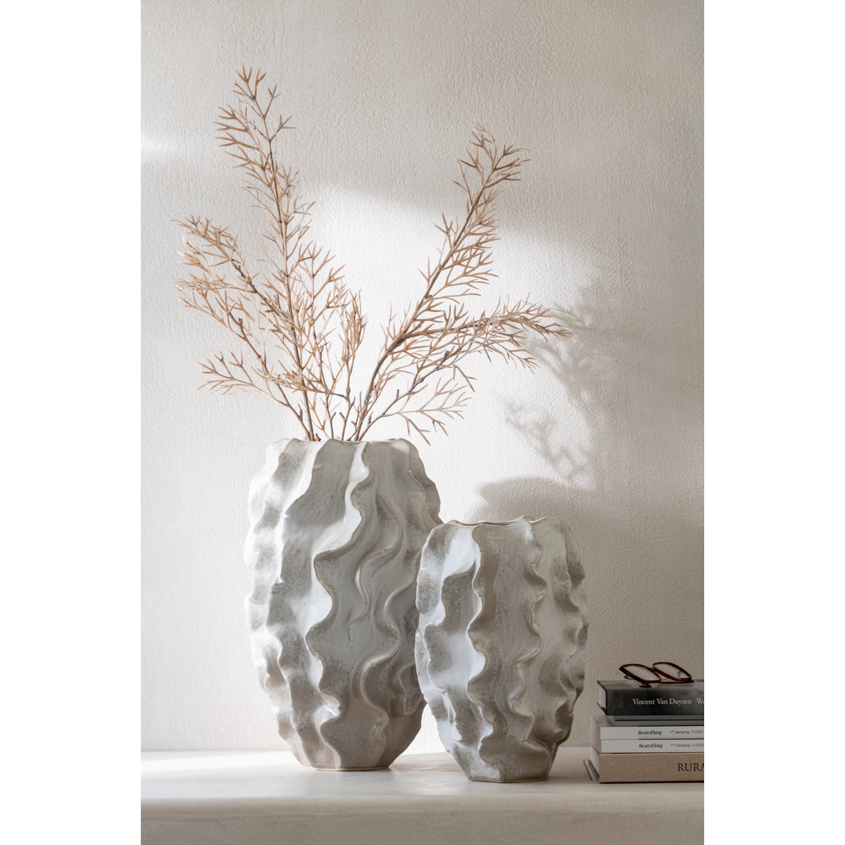 J -Line Vase Abstract Golven - Ton - beide - schmal - 37,5 cm hoch