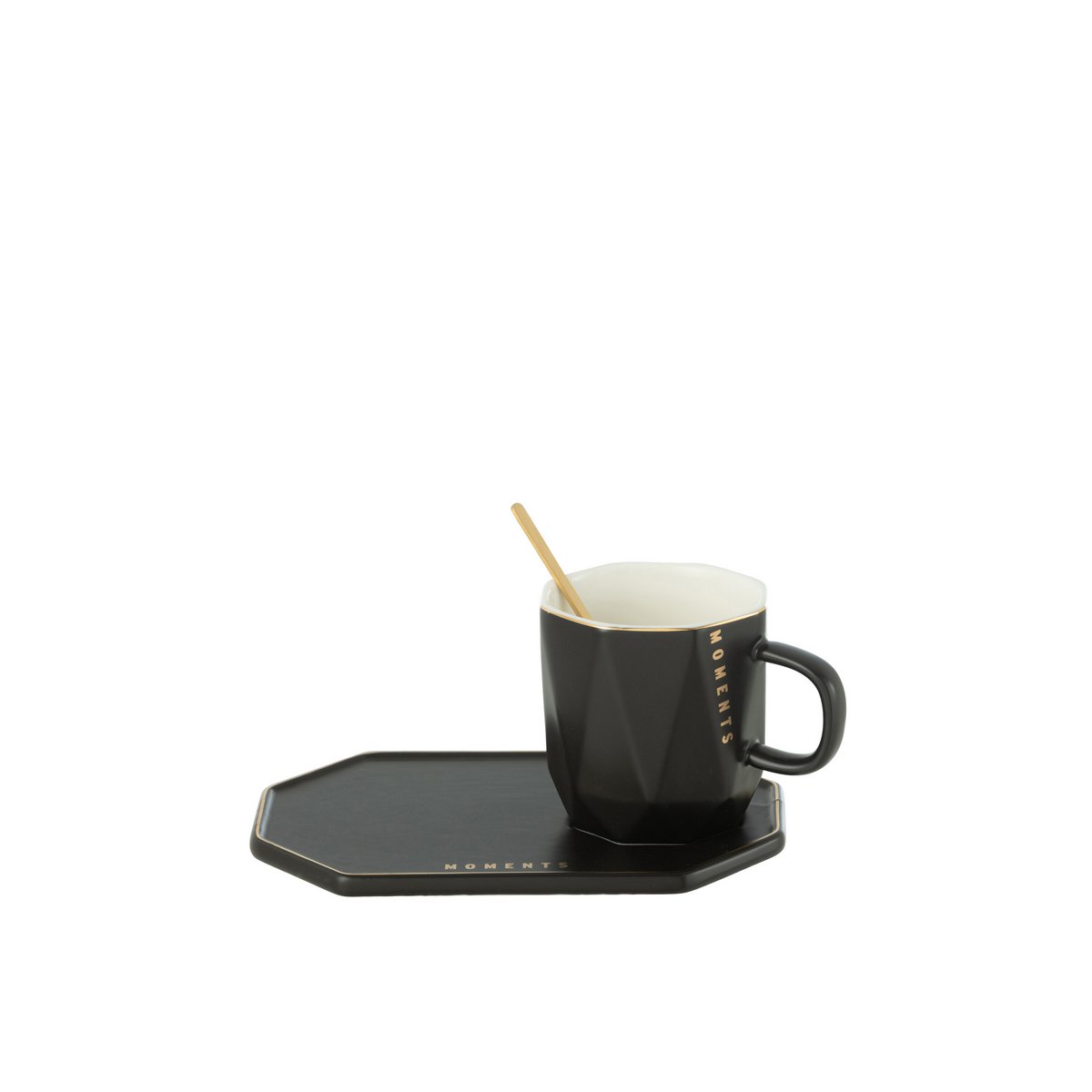 J-Line Tasse + Teller + Löffel Moments Keramik Schwarz