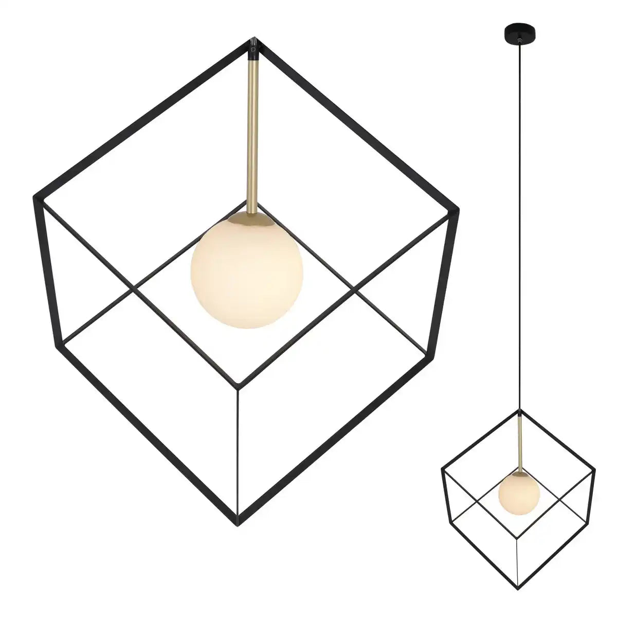 Pendelleuchte "CADRE", Pendellampe Retro aus Metall und Glas in Schwarz, und Weiß mit G9-Fassung, 30 cm Seitenlänge, für Wohnbereich und Büro.