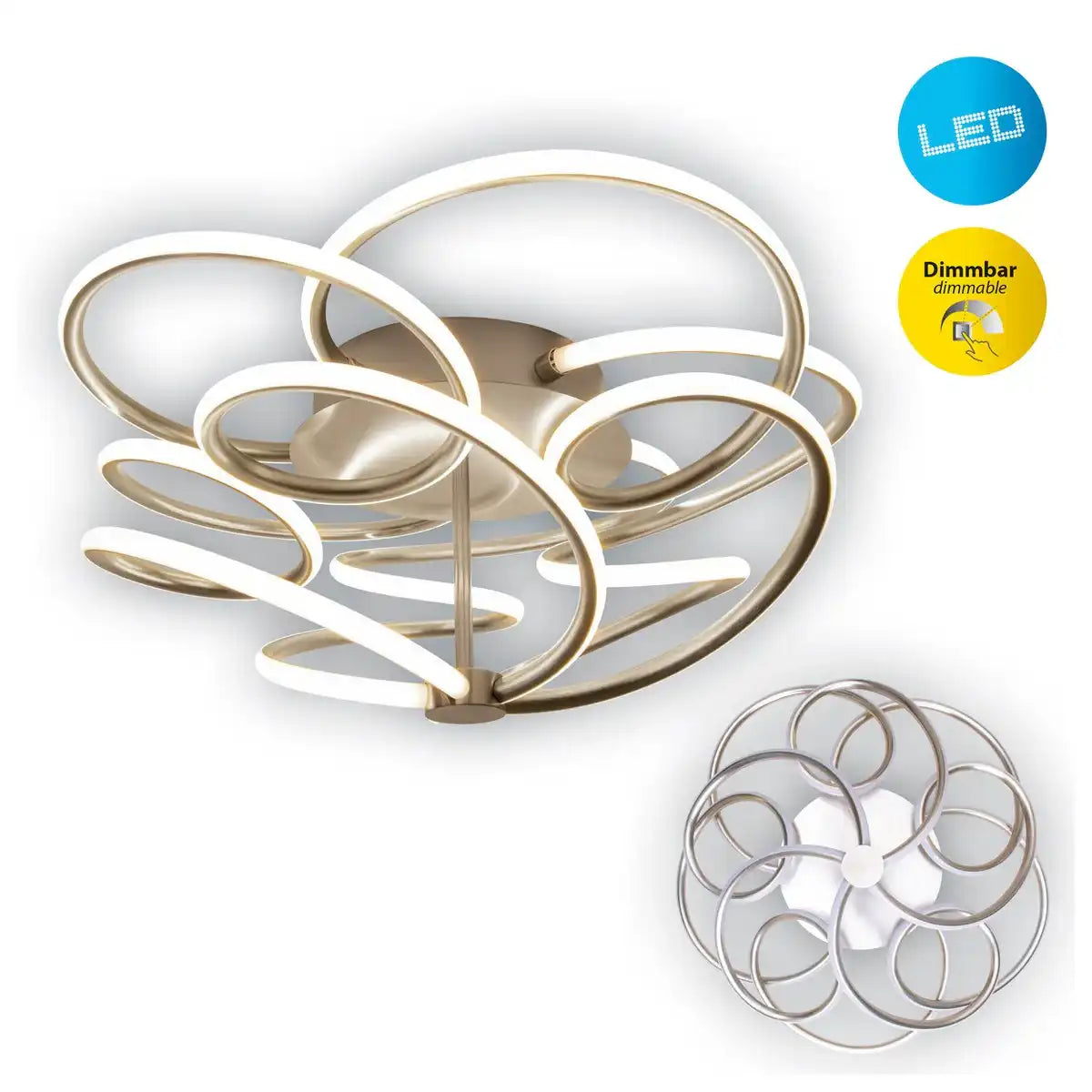 LED Deckenleuchte "RIZADO" Ø: 57cm aus Metall in satin-nickel und Kunststoff, mit fest verbauten LEDs, Beleuchtung für Wohnräume und Büro.