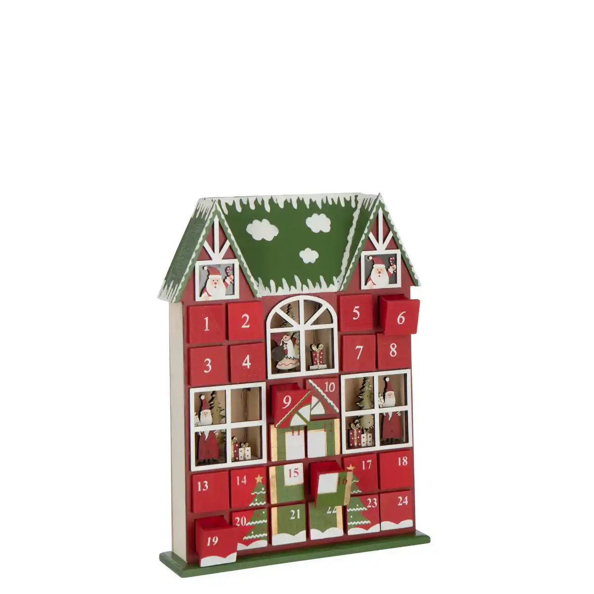 J-Line Huis Adventskalender LED Multiplex Weihnachtsrood/Dunkelgrün