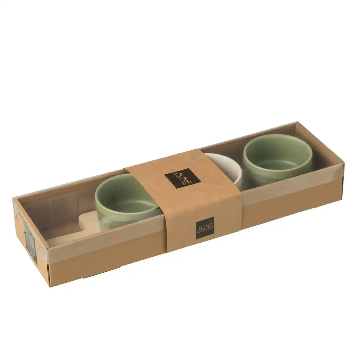 J-Line Tapas-Geschirr, 3 Sets + Holzschale in Box, Grün/Weiß