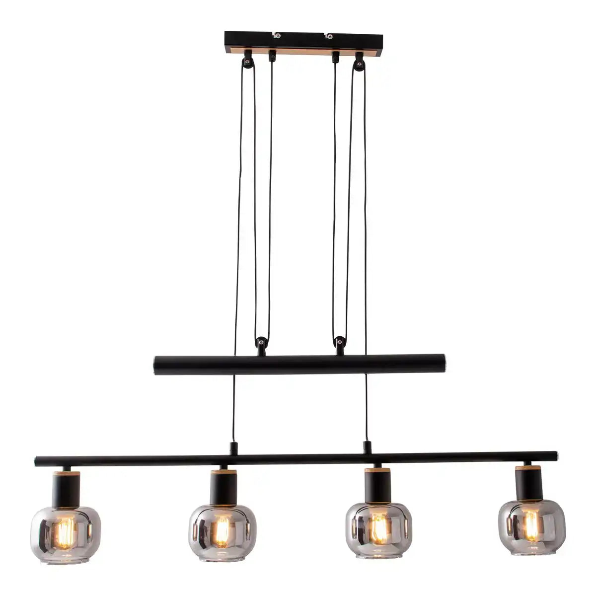 4er Pendelleuchte "FUMOSO", Pendellampe höhenverstellbar aus Metall und Rauchglas in Schwarz,, mit E14-Fassung, für Esszimmer, Wohnzimmer, Diele oder Büro, 78 x 10 cm