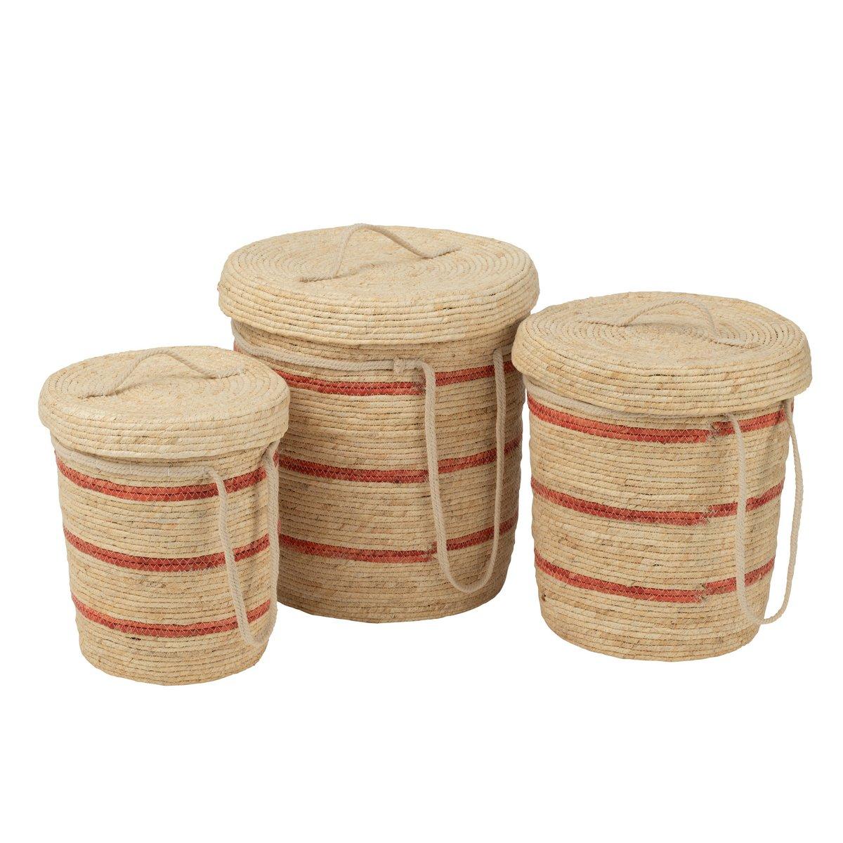 J-Line Set mit 3 Korbstreifen + Deckel, Mais, Natur/Rot