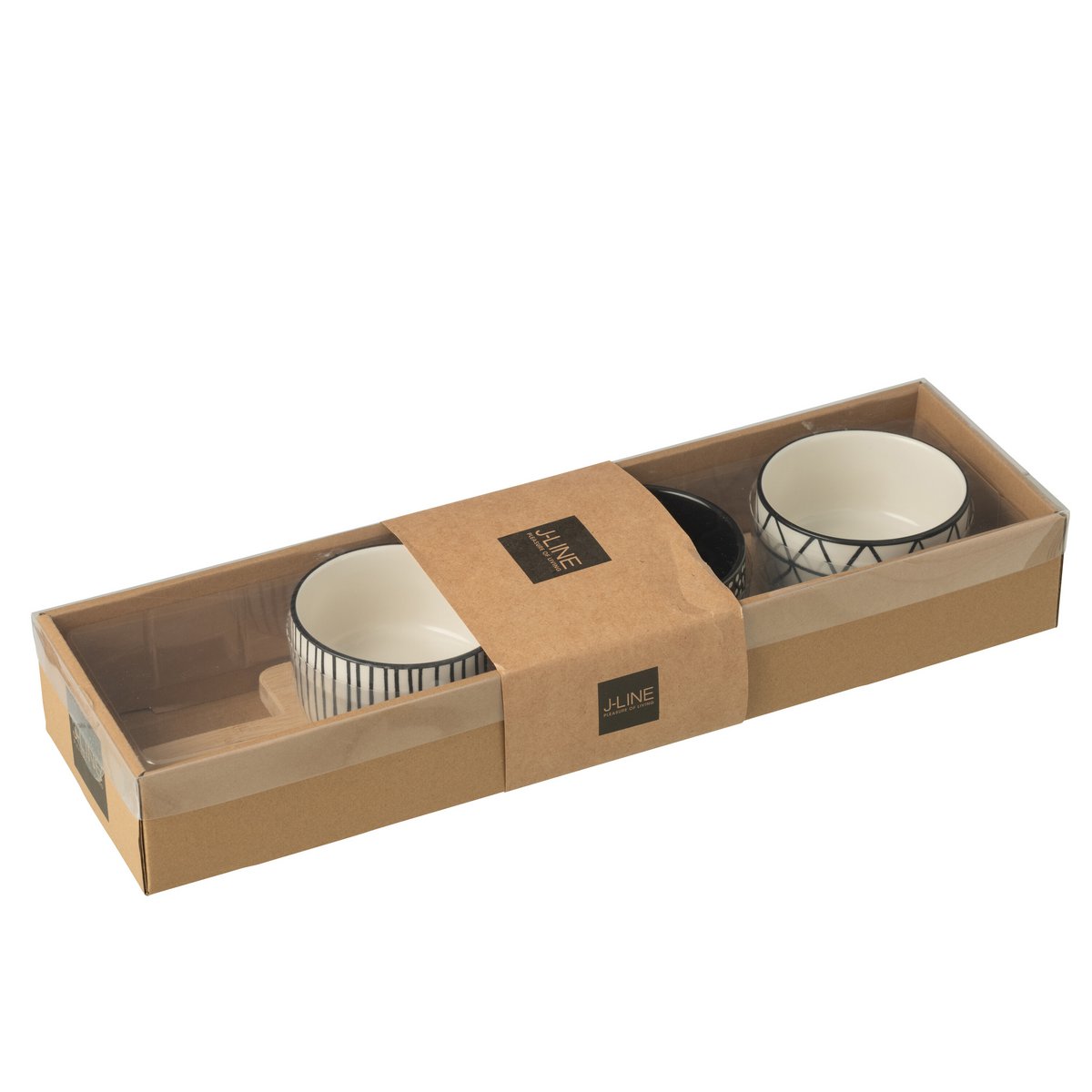 J-Line Tapas-Geschirr 3 Sets + Bambusschale in Box Schwarz/Weiß